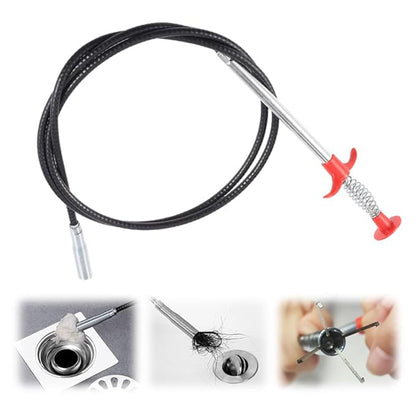Flexible drain grabber claw tool with four spring-loaded claws