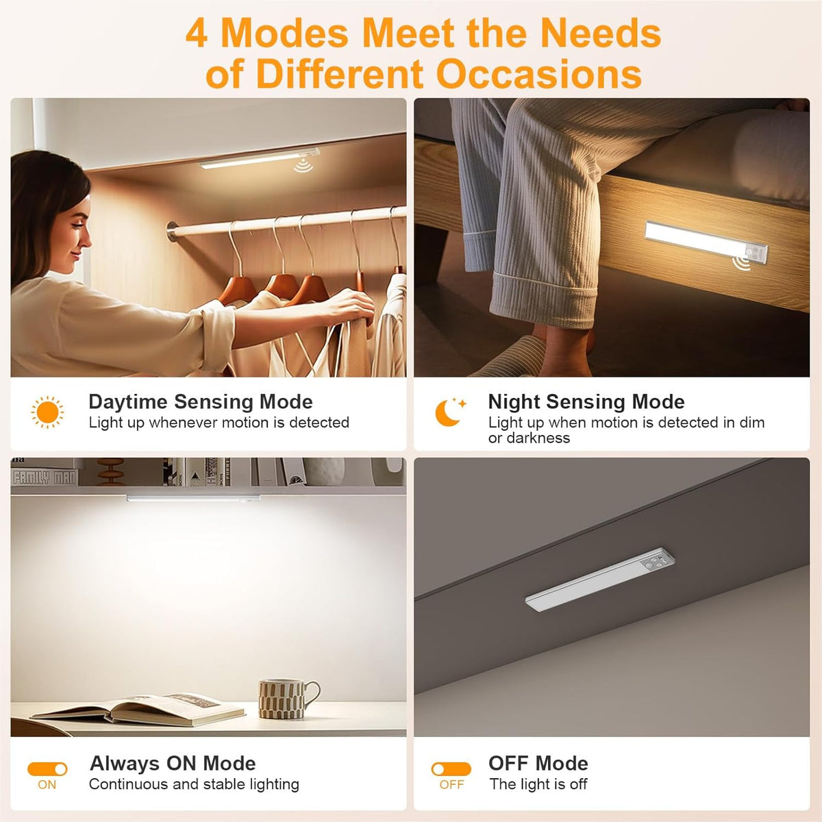 “Gritin 10.2” Rechargeable LED Motion Sensor Cabinet Light – 84 LEDs, 3 Colors, 5 Brightness Levels, Set of 2”